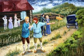 Москоленко Анна, 15 лет, Иллюстрация к стихотворению «Забытая деревня», б., гуашь, преп. Чикишева К. А.