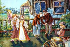 Помешкина Вероника, 14 лет, «Есть женщины в русских селеньях», б., гуашь, преп. Чикишева К.А.