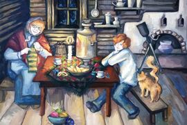 Щекинова Анастасия, 15 лет, Иллюстрация к стихотворению «Помню я, бывало Няня»б., гуашь, преп. Чикишева К.А.