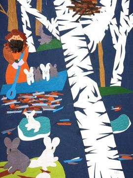 Андриянова Ксения, 11 лет, «Дед Мазай и зайцы», аппликация, преп. Улитина А.Б.