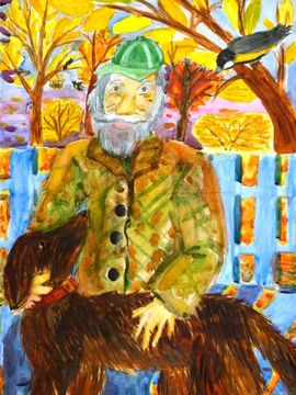 Бородина Анна, 11 лет, «Некрасов с любимой собакой», б., акварель, преп. Улитина А.Б.