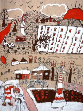 Крысанова Ксения, Скасырская Диана, 8 лет, «Есть женщины в русских селениях», б., смеш. тех., преп. Шпакова Т.Б.