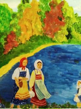 Ильина Ксения, 14 лет, Крестьянские девушки, б., гуашь, преп.  Котова М.В.