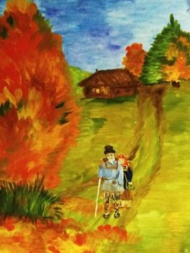 Победоносцева Екатерина, 14 лет, Осень. В дороге, б., гуашь, преп. Котова М.В.