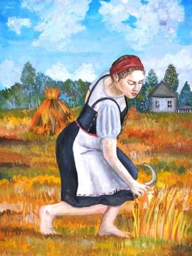 Алексеева Маргарита, 14 лет, «Есть женщины в русских селеньях», б., гуашь, преп. Cухорукова Л.Г.
