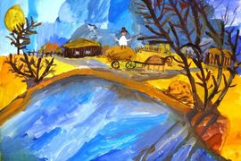 Камышников Сергей, 10 лет, «Россия в эпоху Н.А. Некрасова», б., гуашь, преп. Васильева А.Ю.