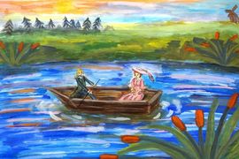 Карая Софья, 15 лет, «Прогулка по реке», б., гуашь, преп. Cухорукова  Л.Г.