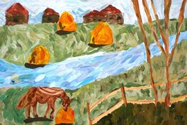 Мухина София, 10 лет, «Россия в эпоху Н. Некрасова», б., гуашь, преп. Васильева А.Ю.
