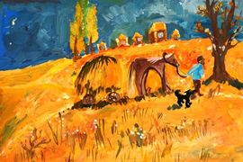 Пахнова Анастасия, 10 лет, Н. Некрасов. Сжатая полоса», б., гуашь, преп. Васильева А.Ю.
