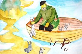 Федотов Даниил, 13 лет, «Дед Мазай и зайцы», б., акварель, преп. Cухорукова Л.Г.