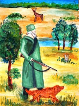 Студеникин Григорий, 13 лет, «На охоте», б., акварель, преп. Сухова О.А.