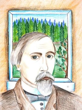 Хакимов Марат, 14 лет, «Портрет Н.А. Некрасова», б., акварельные карандаши, преп. Сухова О.А.