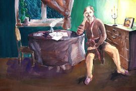 Киселёва Софья, 12 лет, «И скучно и грустно», б., гуашь, преп. Комплектов А.И.