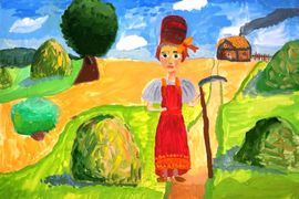 Беликова Женя, 10 лет, «Мороз, Красный нос», б., гуашь, преп. Самарина Л.Ю.