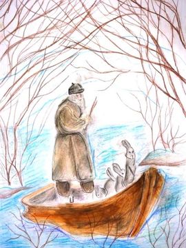 Давыдов Егор, 13 лет, «Помощь зайцам», б., пастель, преп. Ковешникова Т.В.