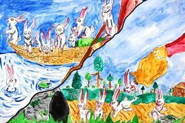 Фельдман Илария, 11 лет, «Дед Мазай и зайцы», б., смеш. тех., преп. Ковешникова Т.В.