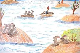 Шкарина Мария, 11 лет, «Мазай спасает зайцев», б., смеш. тех., преп. Ковешникова Т.В.