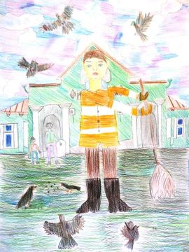 Ачелова Софья, 10 лет, «Уборка территории вокзала», б., цв. карандаши, ХШ №6, г. Междуреченск, Кемеровская обл. 