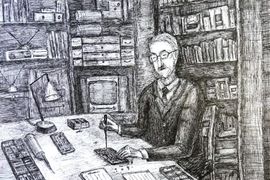 Баланин Владимир, 13 лет, «Зворыкин – отец телевидения», б., гелиевая ручка, ДХШ им. И.С. Куликова, г. Муром, Владимирская обл. 