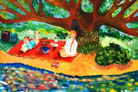 Боховкина Татьяна, 12 лет, «Отдых у озера», б., гуашь, ДШИ №5, г. Гомель, Беларусь. 