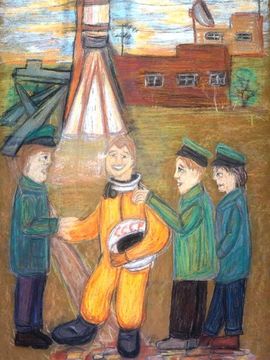 Ведь Виктория, 13 лет, «Ю. Гагарин на космодроме», тон. б., пастель, ДШИ, с. Лузино, Омская обл. 