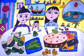 Дай Мэнюань, 11 лет, «Приготовление пельменей из рисовой муки, б., маркеры, Начальная школа №2, г. Цюйцзин, Китай