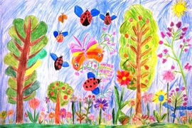 Денисенко Полина, 7 лет, Я на природе, б., цв. карандаши, ВОДХГ, г. Волгоград
