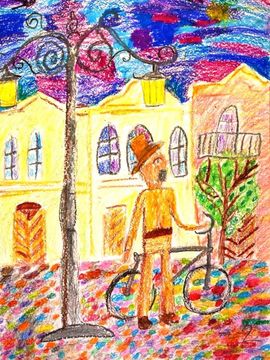 Ерохина Ксения, 8 лет, «Гордость Калуги К.Э. Циолковский», б., воск. мелки, ДШИ №4, г. Калуга