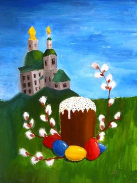 Жидкова Лолита, 12 лет, «Традиции моей страны», б., гуашь, ДШИ, г. Ленинск, Волгоградская обл. 