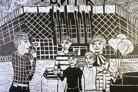 Зырянов Михаил, 12 лет, «Фото на память», линогравюра, ДШИ, с. Лузино, Омская обл. 