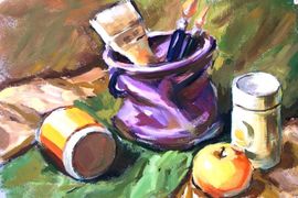 Йинь Сижань, 16 лет, «Цветной натюрморт», б., гуашь, Средняя школа №2, г. Цюйцзин, Китай
