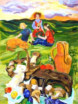 Калинкина Анастасия, 12 лет, «Люблю собирать грибы», б., гуашь, ДХШ №3, г. Пенза