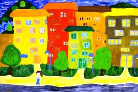 Каминская София, 11 лет, «Улицы моего города», б., гуашь, ХШ №6, г. Междуреченск, Кемеровская обл. 