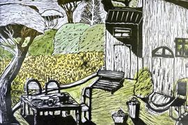 Клочков Андрей, 14 лет, «Дача – моё любимое место летом», б., линогравюра, ДШИ №3, г. Омск
