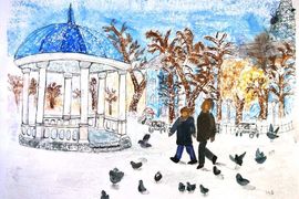 Корсун Алёна, 14 лет, Прогулка по парку, б., монотипия, ДХШ - Клуб ЮНЕСКО, г. Павлодар, Казахстан
