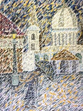Крузе Юлия, 15 лет, «Дождь в моём городе», тон. б., акварель, ДШИ, с. Лузино, Омская обл 