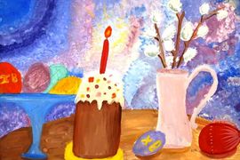 Наумов Сергей, 6 лет, «Пасхальное утро», б., гуашь, ДШИ №4, г. Калуга