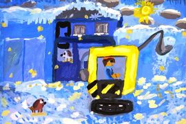 Неволин Никита, 13 лет, «Уборка снега», б., гуашь, ХШ №6, г. Междуреченск, Кемеровская обл. 