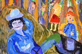 Овчинникова Эвелина, 11 лет, «А. Некрасов на отдыхе в деревне», б., гуашь, ДШИ, с. Лузино, Омская обл. 