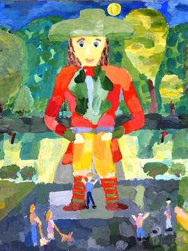 Прыткова Дарья, 10 лет, «Гулливер в городском парке», б., гуашь, ХШ №6, г. Междуреченск, Кемеровская обл. 
