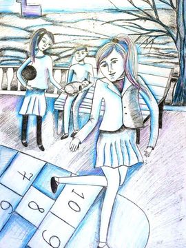 Ромашова Полина, 13 лет, «В парке», б., смеш. тех., ДХШ, г. Каспийск, респ. Дагестан, Россия