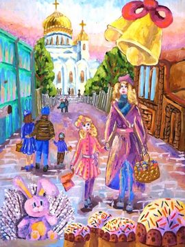 Сенченко Анастасия, 14 лет, «Пасха», б., гуашь,  ДХШ, г. Волгодонск, Ростовская обл. 