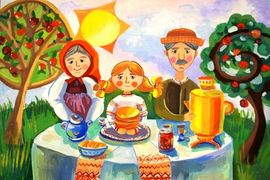 Белякова Дарья, 14 лет, «Завтрак у бабушки в деревне», б., гуашь, ДШИ №5, г. Гомель, Беларусь