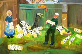 Ильичёва Варвара, 12 лет, «Заготовка дров», б., гуашь, ДХШ, г. Касимов, Рязанская обл.