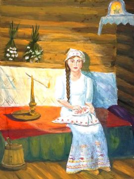 Комарова Анастасия, 13 лет, «Вышивальщица», б., гуашь, ДХШ им. И.С. Куликова, г. Муром, Владимирская обл.