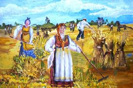 Миннахметова Алина, 12 лет, «Сенокос», б., гуашь, ДХШ, г. Вятские Поляны, Кировская обл.