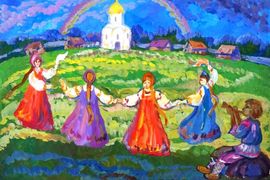 Никитина Карина, 15 лет, «Ильин день-воспоминание прабабушки», б., гуашь, ХШ им. В.А. Серова, г. Тверь 