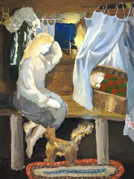 Николаева  Софья, 14 лет, “У колыбели»,  б., гуашь, ДХШ №3, г. Пенза