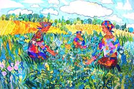 Ямансарова Радмила, 14 лет, «Собираем ягоды», б., фломастеры, ДХШ №1, г. Стерлитамак, респ. Башкортостан 