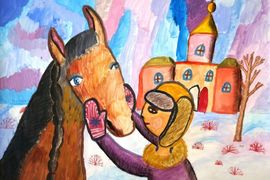 Белова Анастасия, 8 лет, «Деревенские зарисовки», б., смеш. тех., преп. Степанова Е.Е.